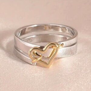 Elegant Silver and Gold Heart Ring